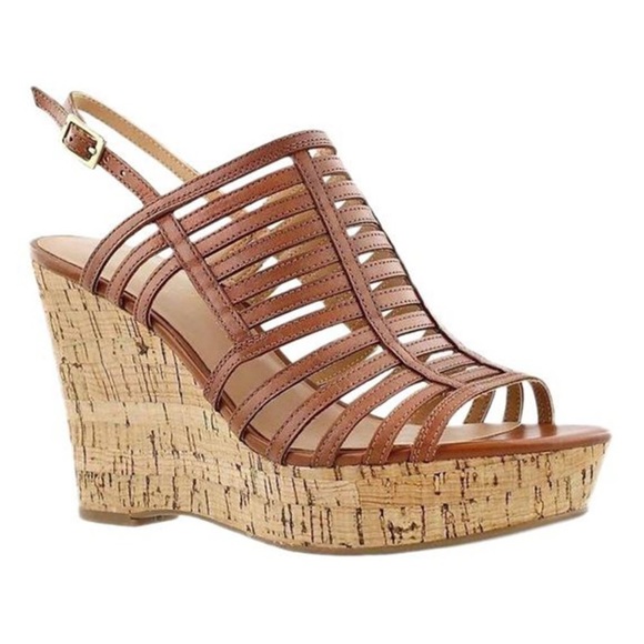 Franco Sarto Sombre Brown Cork Wedge Strap Platform Sandals Size 8.5 - Picture 3 of 17